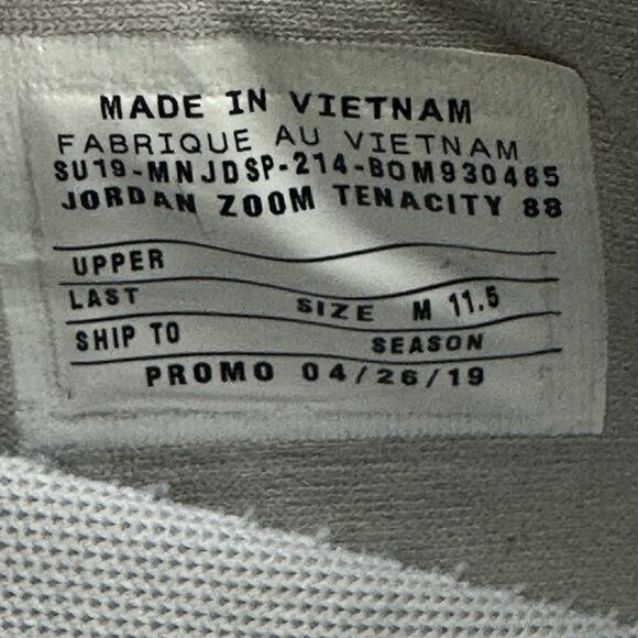 Nike Air Jordan Zoom Tenacity 88 UNC Tar Heels NCAA White Men\'s Size 11.5